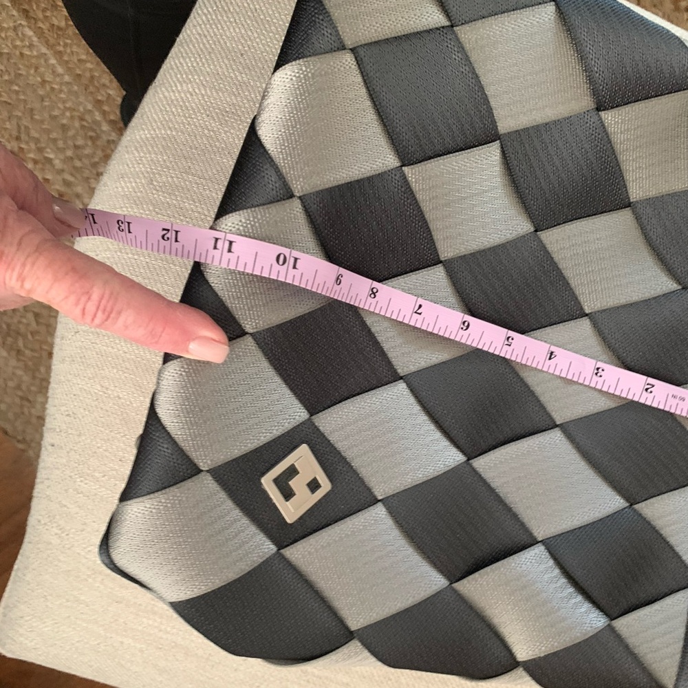 NWOT Black and Gray Maggie Bags Woven Seatbelt Backpack bag black
and grey check - Picture 6 of 10